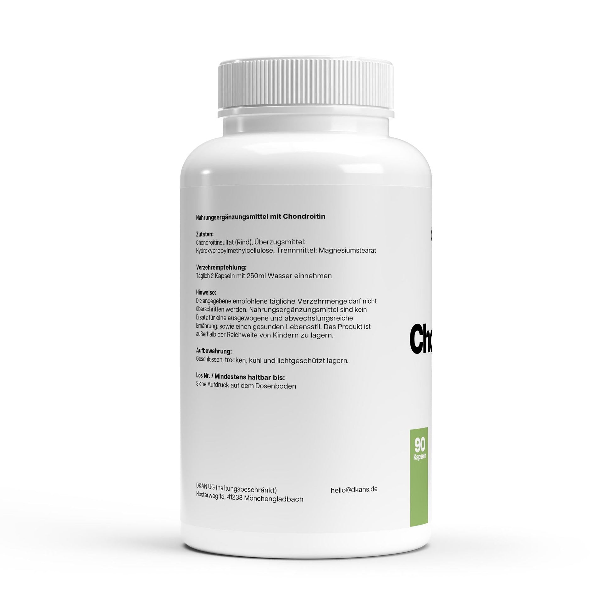 Chondroitin Kapseln Rückseite – Nährwerte und Inhaltsstoffe dkansnatural Gelenkschutz