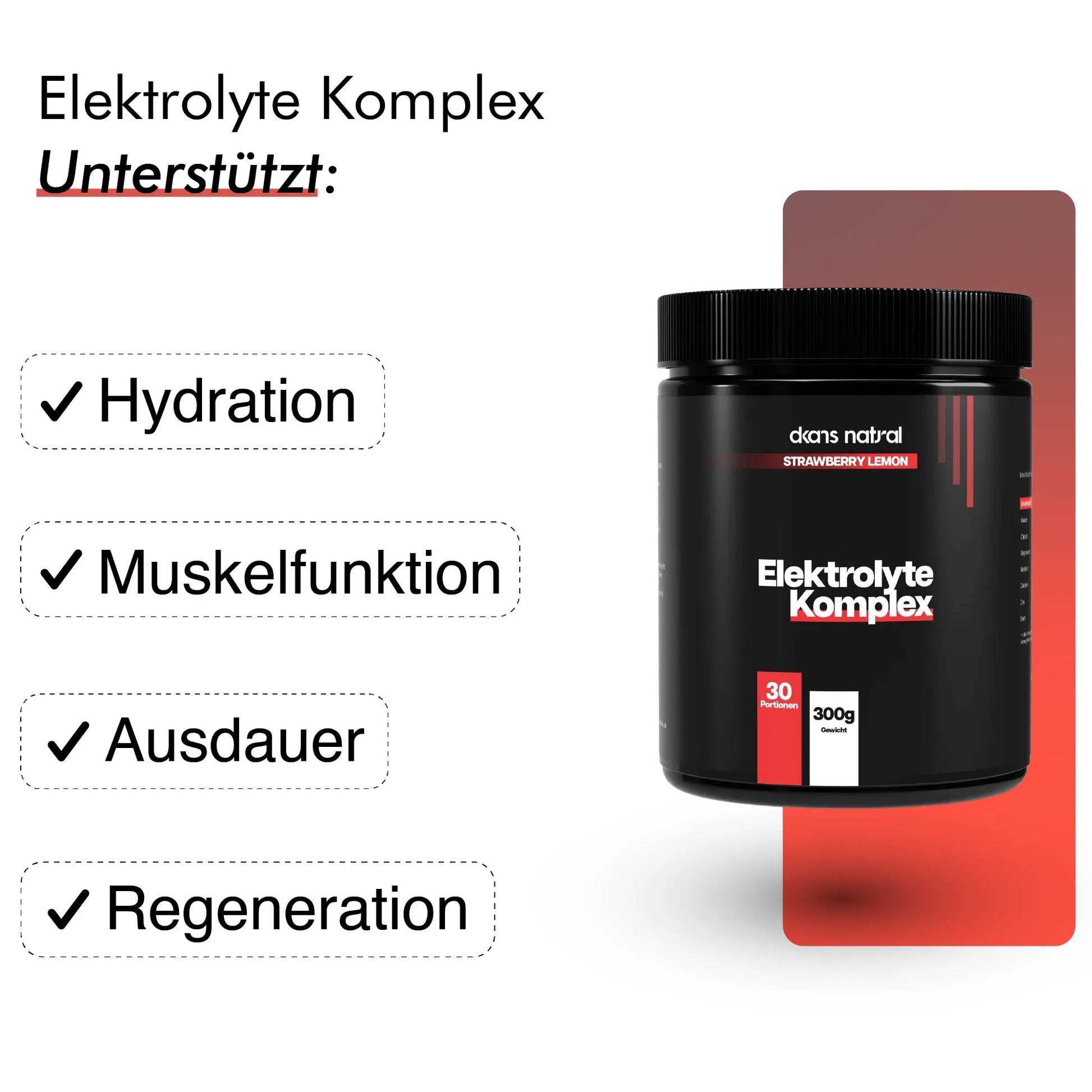 dkansnatural Elektrolyte Pulver Erdbeer Zitrone – Natrium Kalium Magnesium Elektrolytgetränk