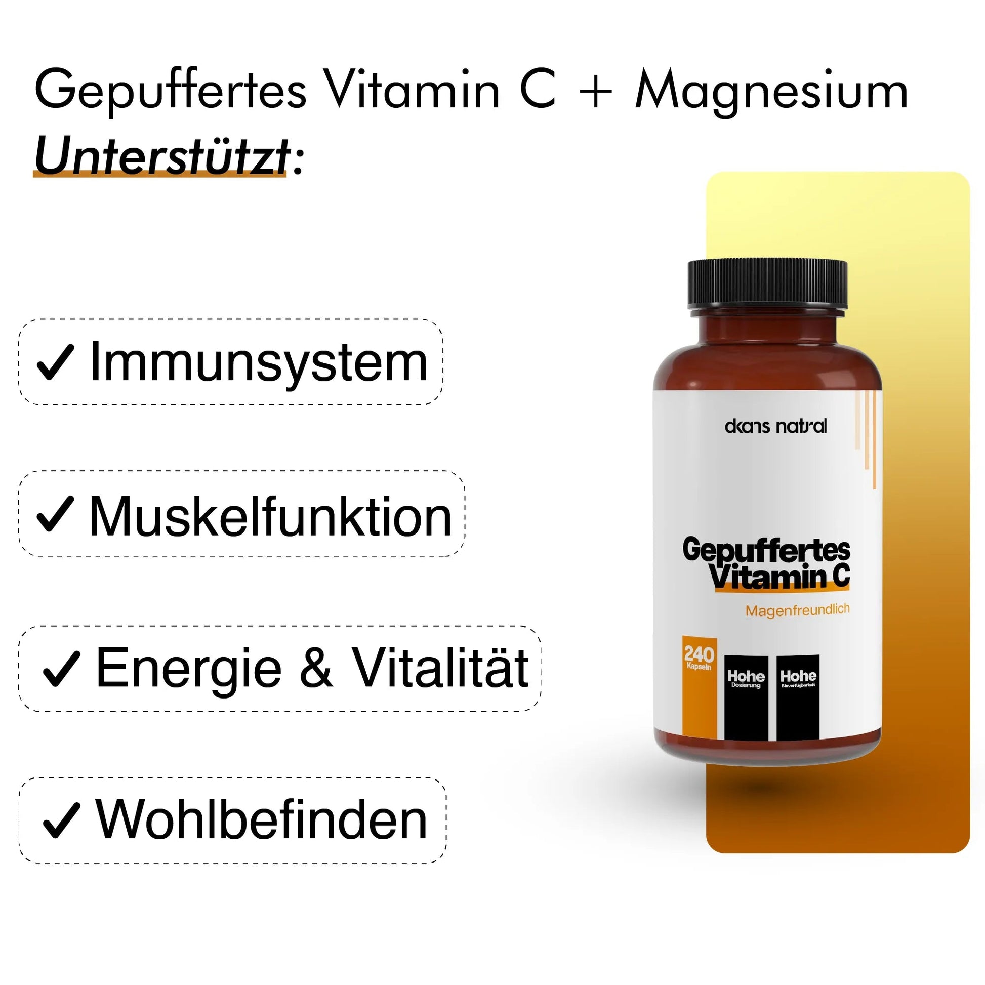 Gepuffertes Vitamin C 500mg + Magnesium - 240 Kapseln - dkansnatural