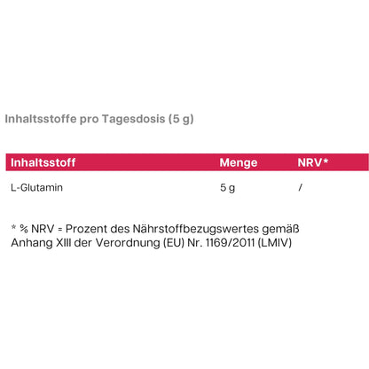 L-Glutamin Doypack Rückseite – Nährwerte und Inhaltsstoffe dkansnatural Glutamin Supplement
