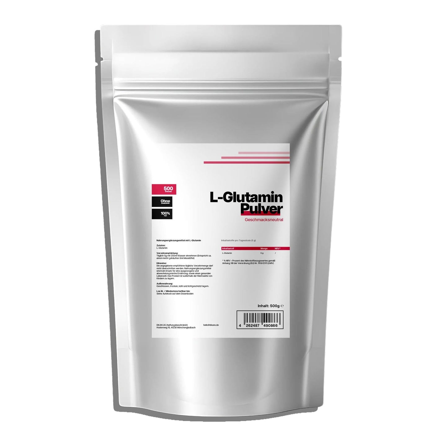 L-Glutamin Pulver Doypack von dkansnatural – reine Aminosäure für Muskelregeneration und Darmgesundheit