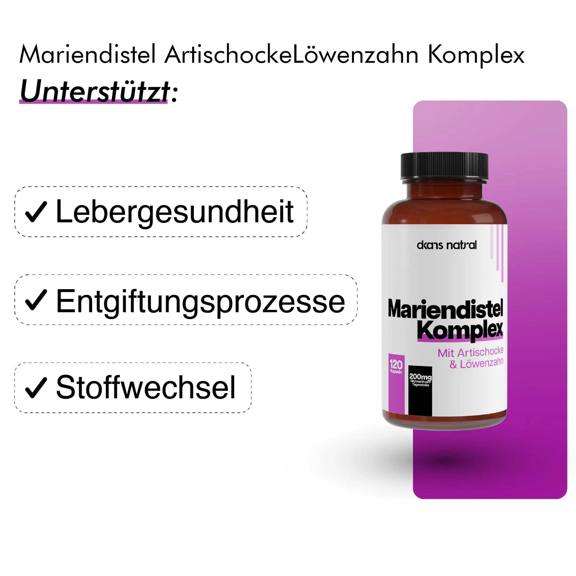 Mariendistel Artischocke Löwenzahn Komplex - 120 Kapseln - dkansnatural
