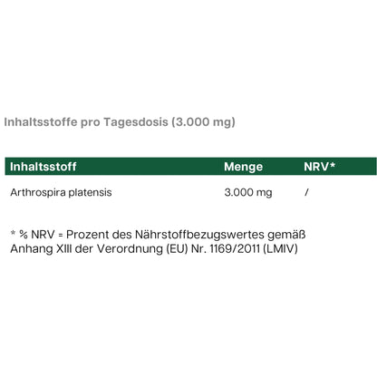 Spirulina Pulver Rückseite – Nährwerte und Inhaltsstoffe dkansnatural Algen Nahrungsergänzungsmittel