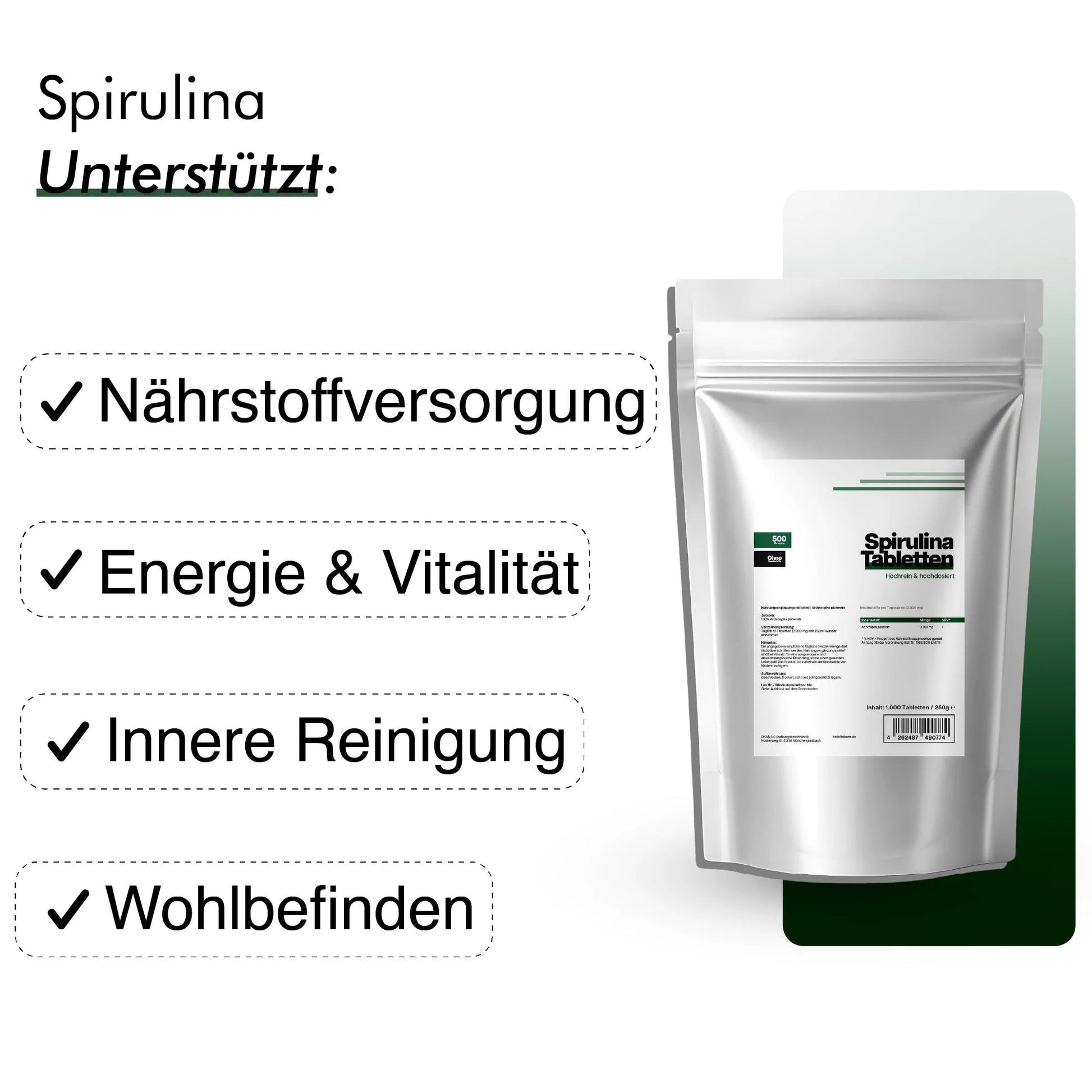 dkansnatural Spirulina Dose – Mikroalgen Supplement für Energie Entgiftung und Immunsystem