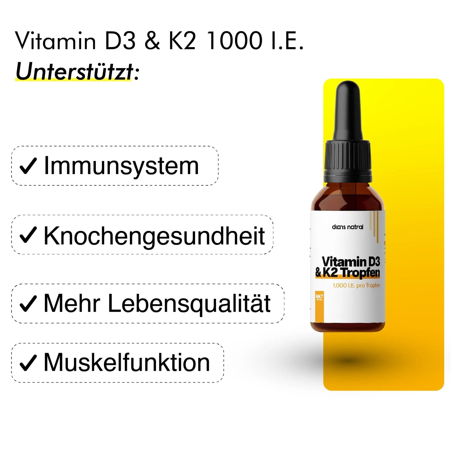 Vitamin D3 + K2 - 1.700 Tropfen (1.000 I.E.) - dkansnatural